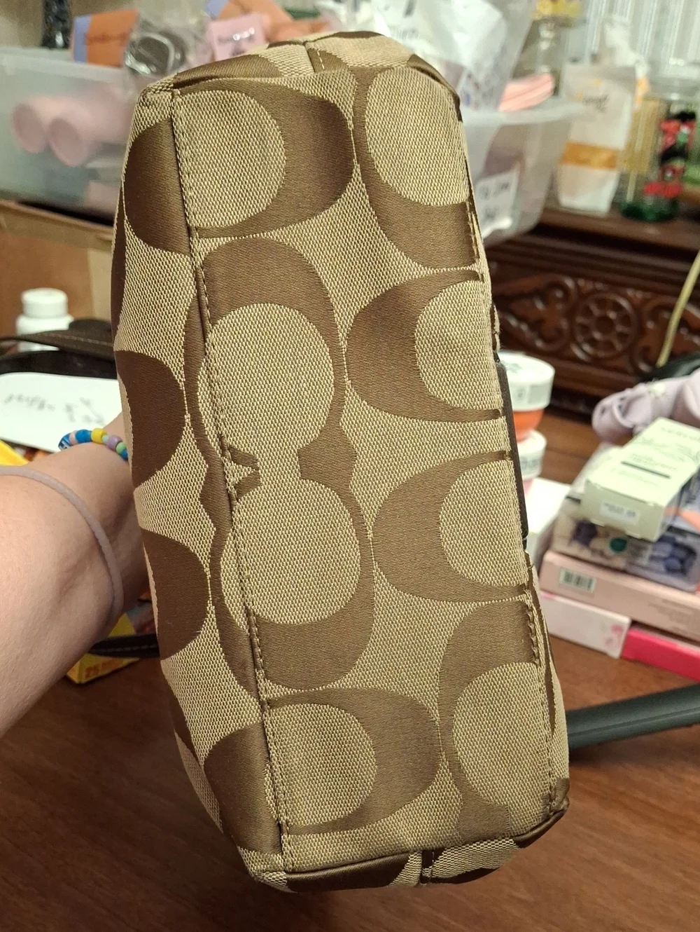 2013 Jan Coach signature-pattern canvas tote dark brown Accents Prelove Like New